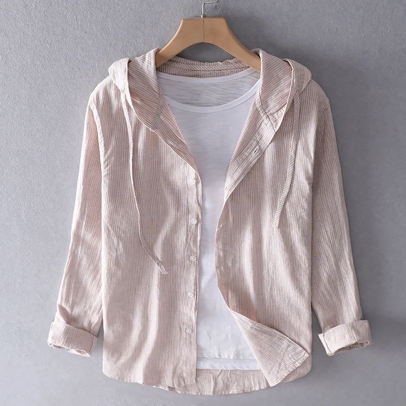 Unisex linen cotton blend hooded shirt lightweight breathable warm weather casual layering piece