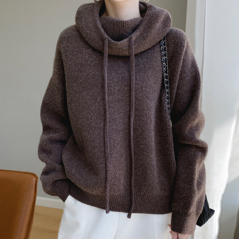 Women's luxury wool hooded knit sweater relaxed silhouette ultra-soft plush fabric