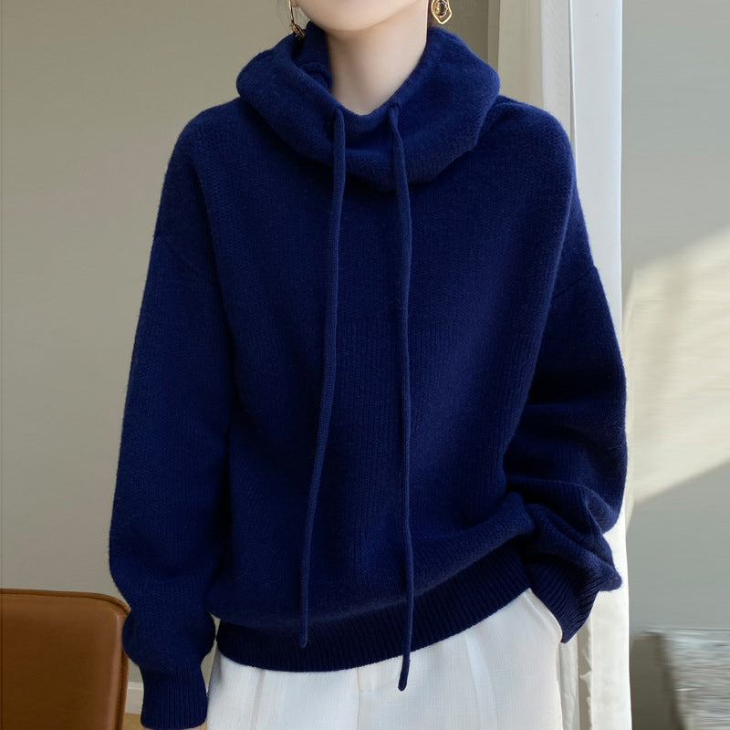 Women's ivory hooded wool knit sweater relaxed silhouette ultra-soft luxury plush comfort