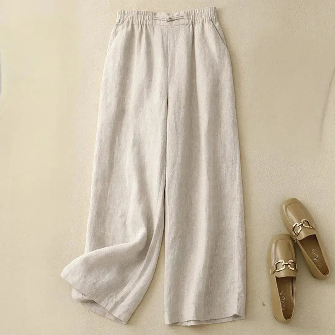 Elise wide-leg linen-blend trousers women elastic waist relaxed fit breathable everyday pants