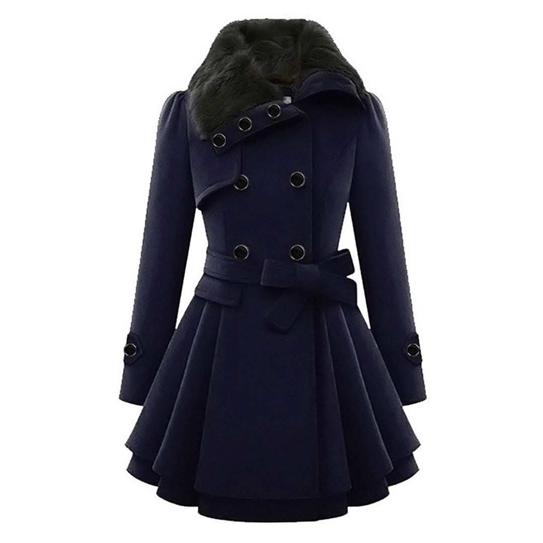 Women's wool blend trench coat double breasted belted waist elegant cut modern sophisticated silhouette