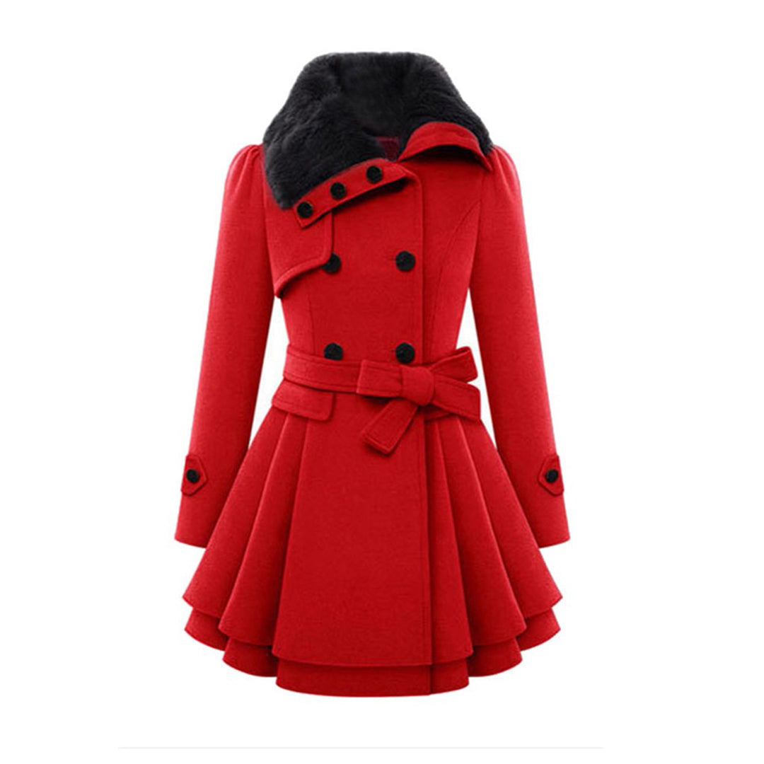 Women's wool blend trench coat double-breasted belted waist elegant cut modern urban style