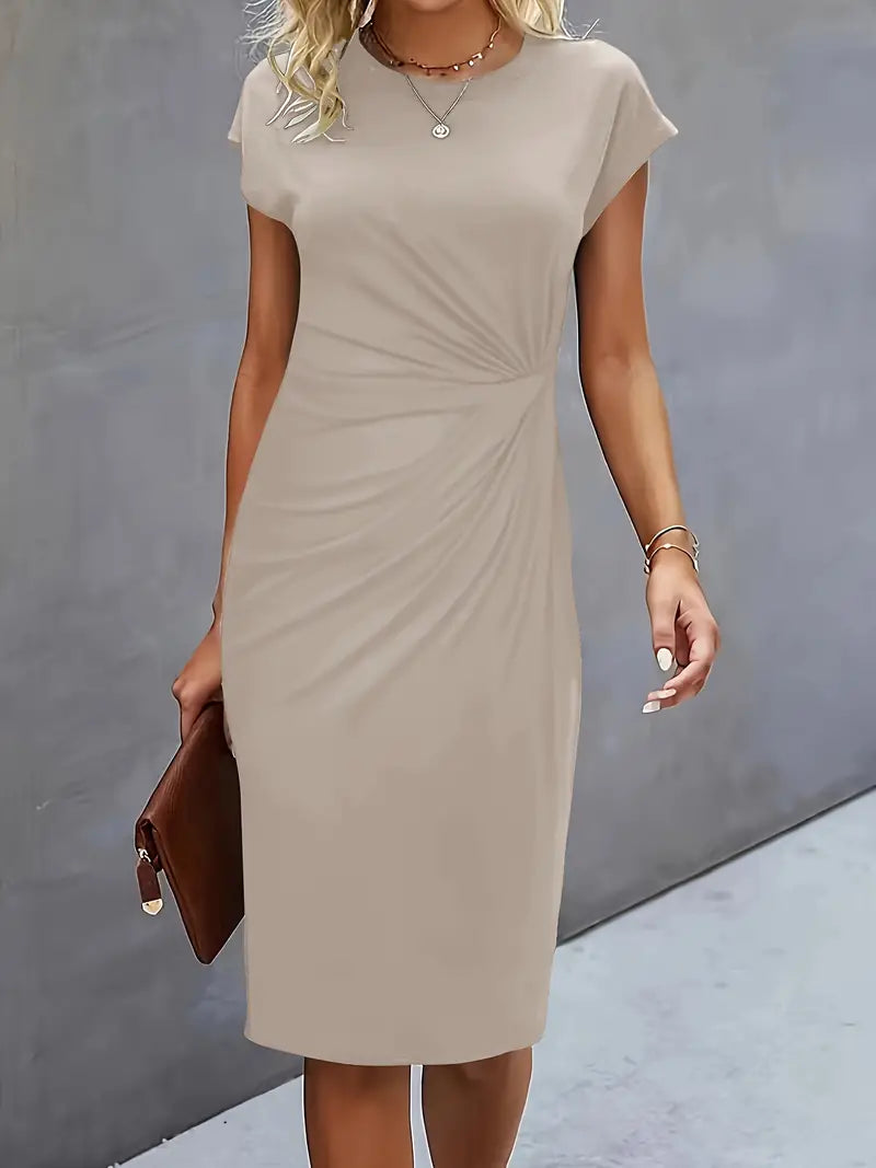 Women's elegant midi dress slim fit baseball collar lightweight chic silhouette day-to-night versatile