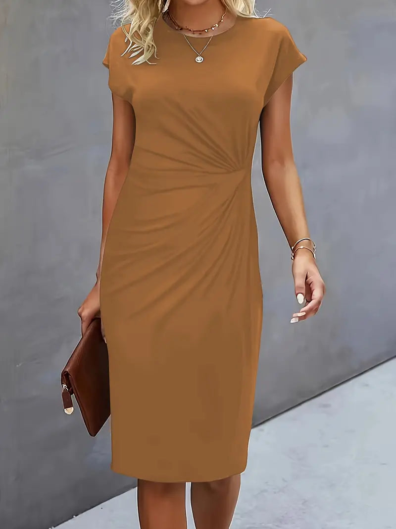 Women's elegant midi dress slim fit baseball collar lightweight chic silhouette day-to-night style