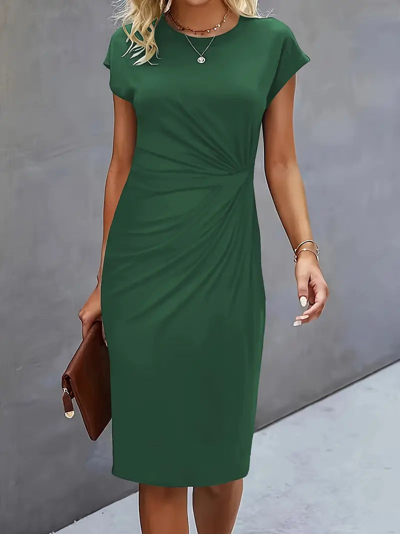 Women's elegant midi dress slim fit baseball collar lightweight chic silhouette day-to-night style
