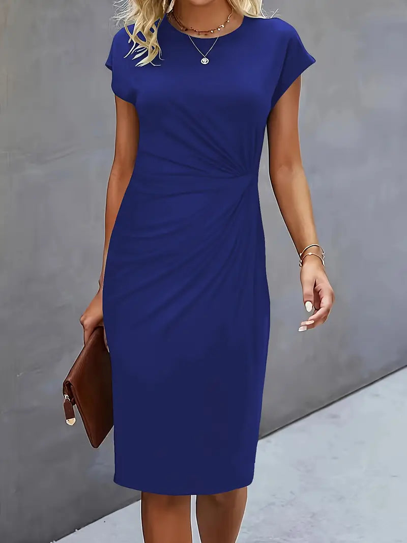 Women's elegant midi dress slim fit baseball collar lightweight fabric timeless chic silhouette