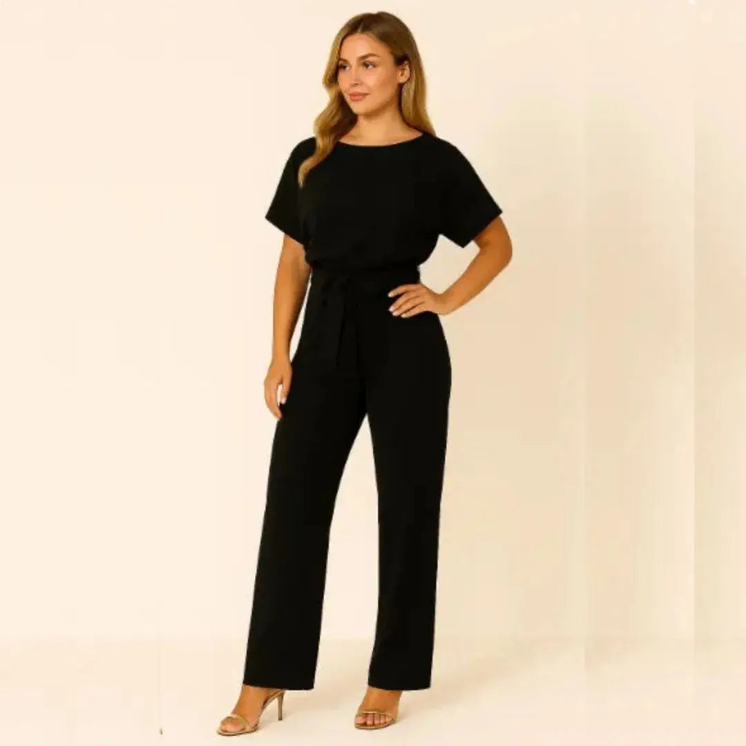 Elle belted wide leg jumpsuit women cinched waist soft breathable fabric effortless elegance
