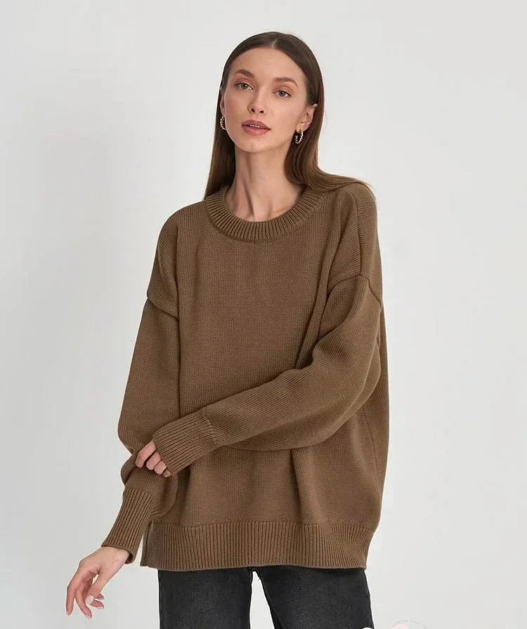 Women's oversized wool-blend knit sweater crew neck long sleeve cozy casual chic fall winter