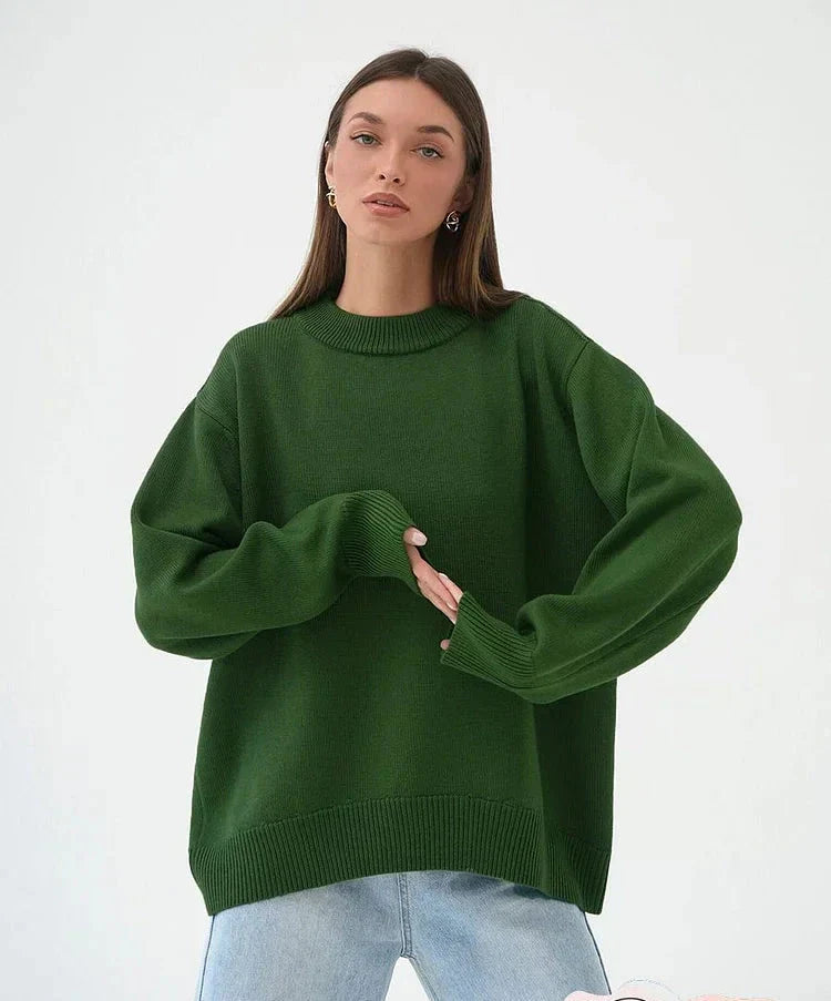 Women's oversized wool-blend knit sweater crew neck long sleeve cozy casual chic everyday comfort