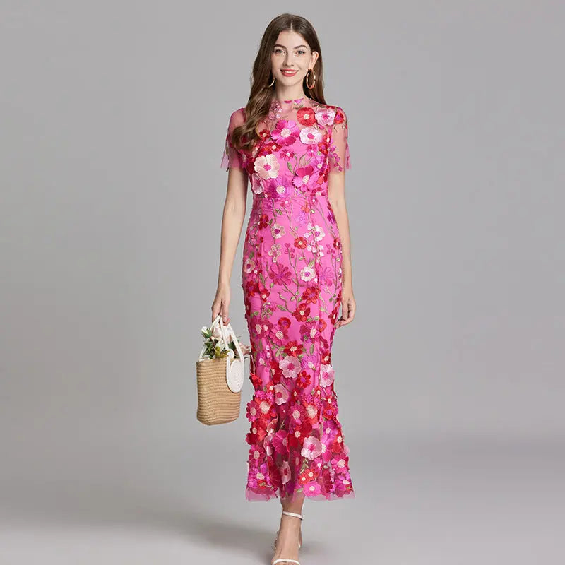 White sheer maxi dress women elegant embroidery flowing silhouette lightweight formal wedding gown