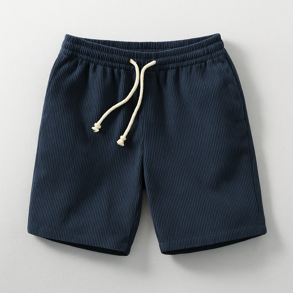 Men's brown corduroy relaxed-fit shorts with drawstring waist, soft-washed vintage casual style