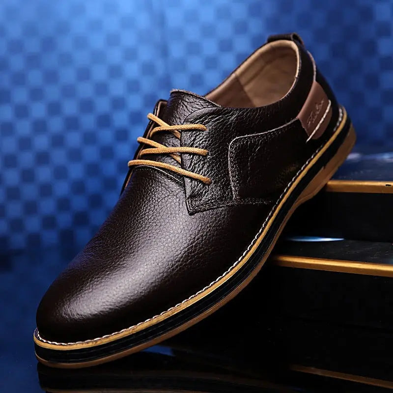 Men's Emilio Prestige brown leather dress shoes smart-casual style with durable rubber sole