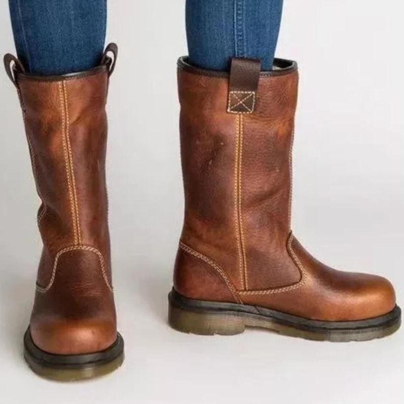 Women's fleece-lined mid-calf leather boots, warm cozy fit with premium leather upper
