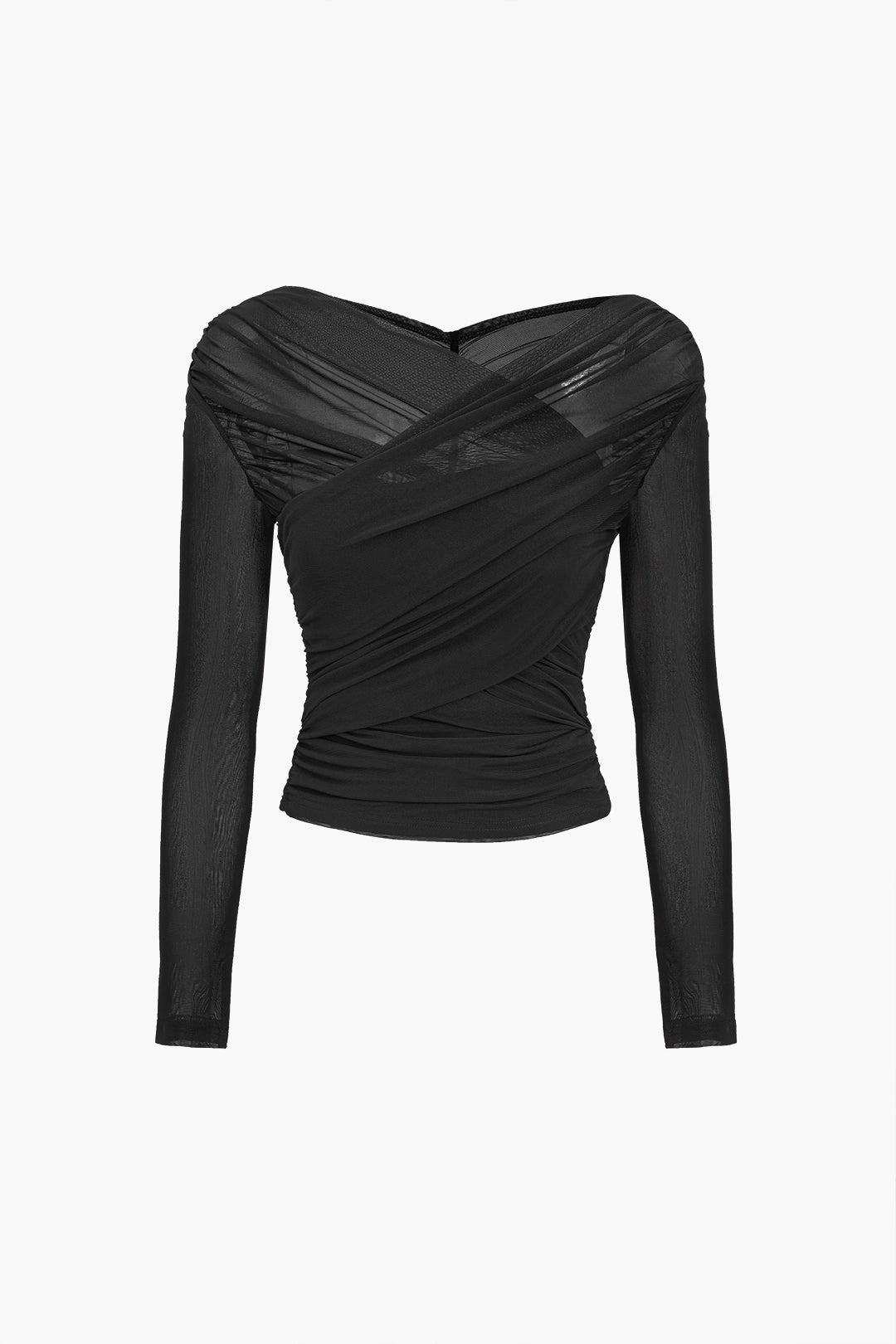 Women's sheer mesh ruched long sleeve top see-through night out fitted silhouette