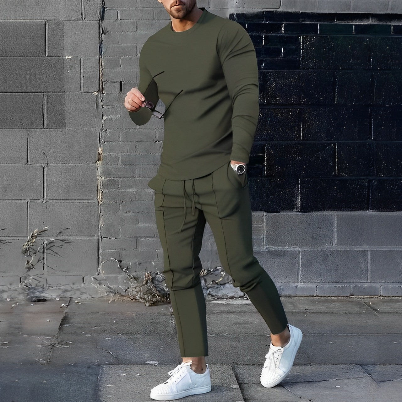 Men's winter shirt set tailored relaxed fit dark tones coordinated ensemble day-to-night wear