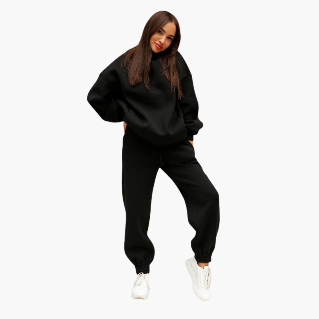 Women's two-piece hoodie jogger set elastic waist relaxed fit cozy coordinated loungewear