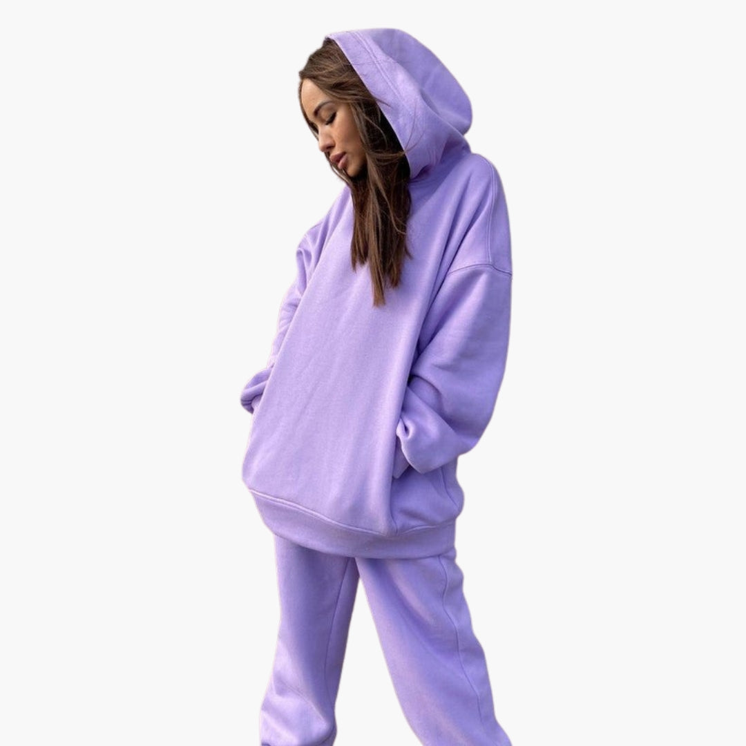 Women's two-piece hoodie jogger set elastic waist relaxed fit cozy coordinated loungewear
