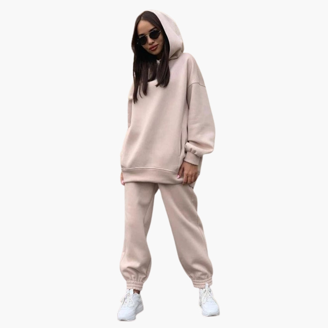 Women's two-piece hoodie jogger set elastic waist relaxed fit cozy coordinated loungewear
