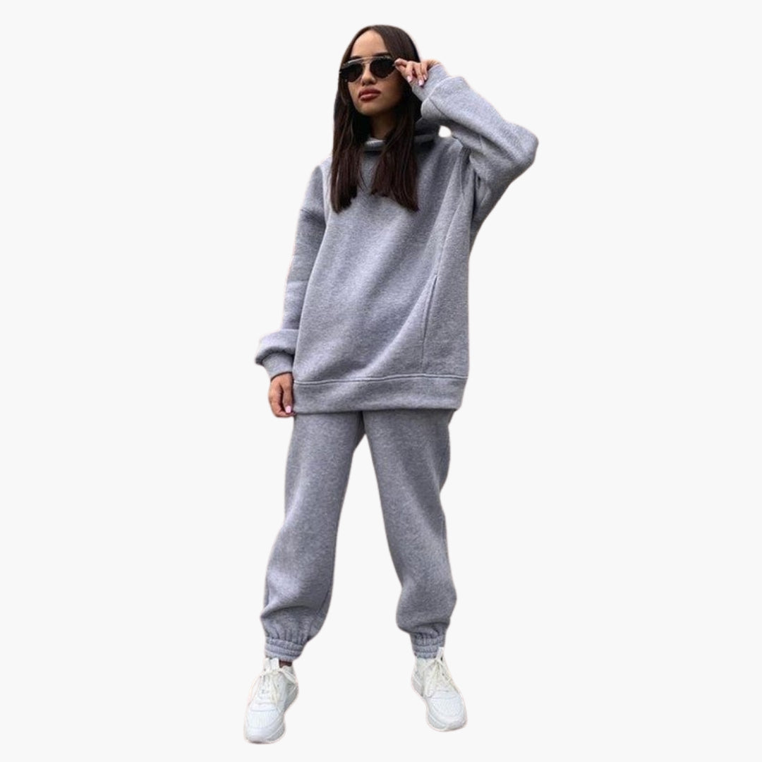 Women's two-piece hoodie jogger set elastic waist relaxed fit cozy coordinated loungewear