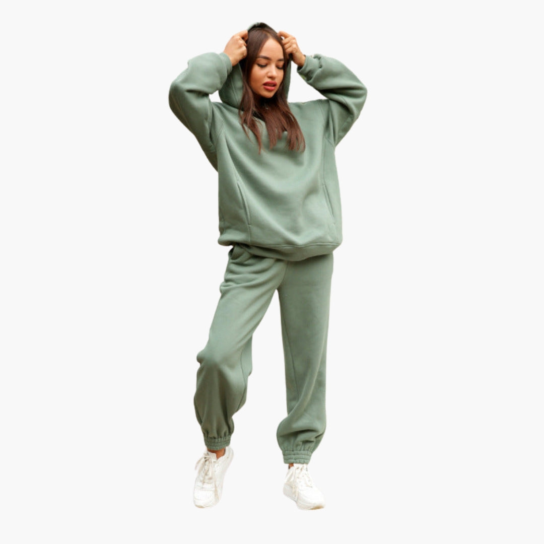 Women's two-piece hoodie jogger set elastic waist relaxed fit cozy coordinated loungewear