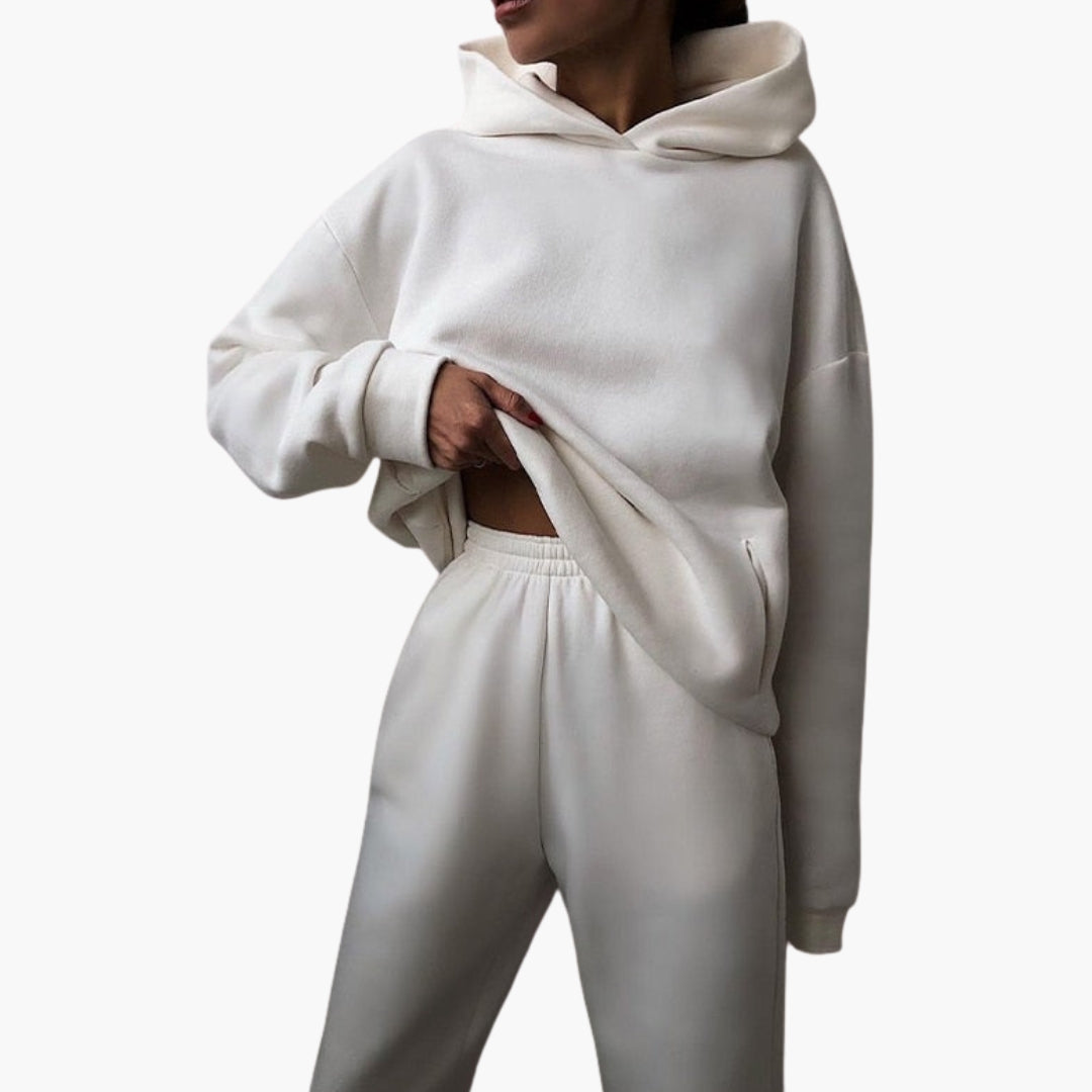 Women's gray jogging set hoodie dropped shoulders matching elastic waist ankle pants activewear