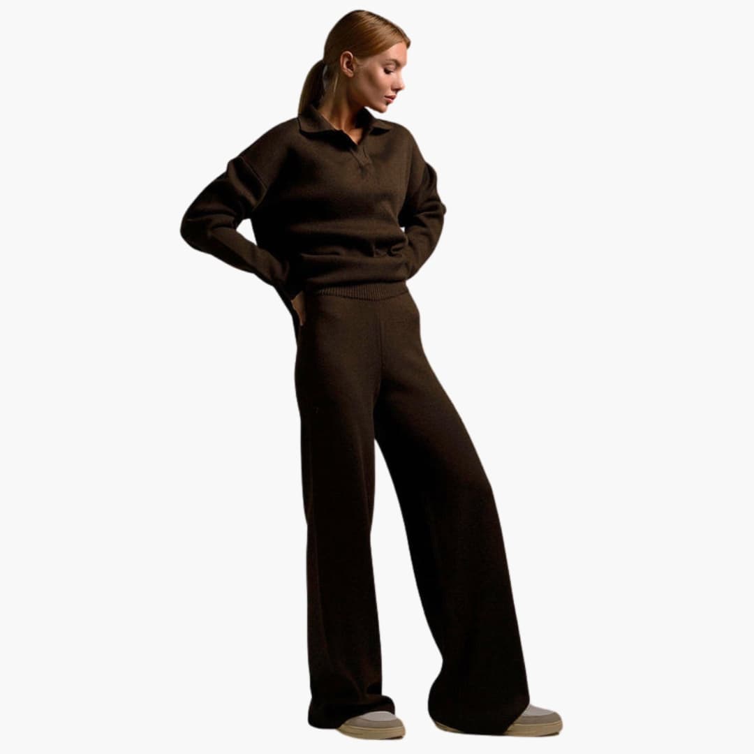 Women's loungewear set featuring oversized sweater and wide-leg pants in cozy woven fabric for layering