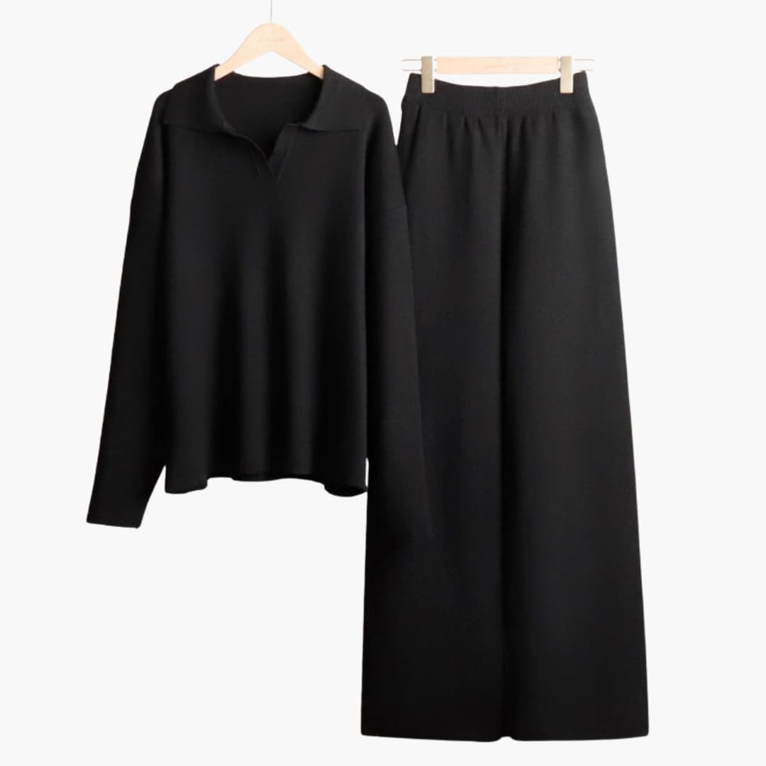 Women's loungewear set featuring oversized sweater and wide-leg pants in cozy woven fabric for layering