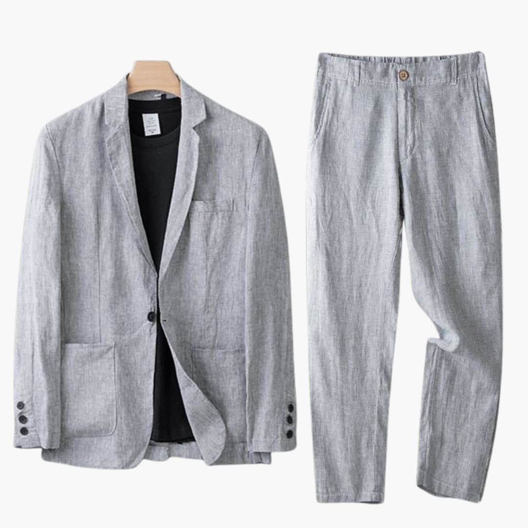 Men's lightweight navy suit set notched lapel blazer straight pants professional office wear