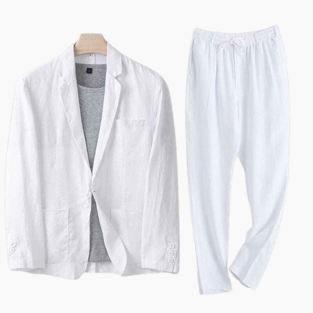 Men's lightweight notched lapel blazer and straight pants suit set for office professionals