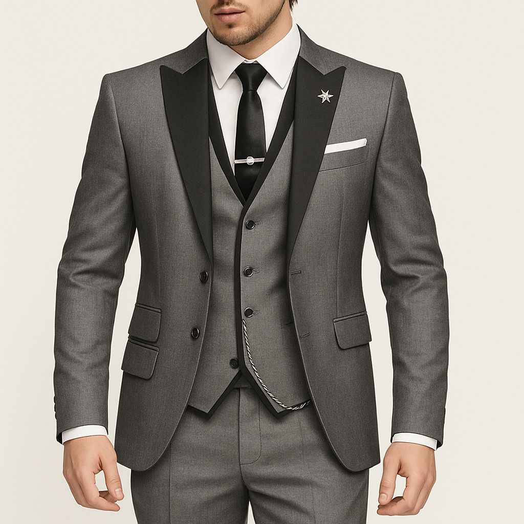 Men's three-piece linen suit breathable tailored blazer vest trousers set for business or wedding
