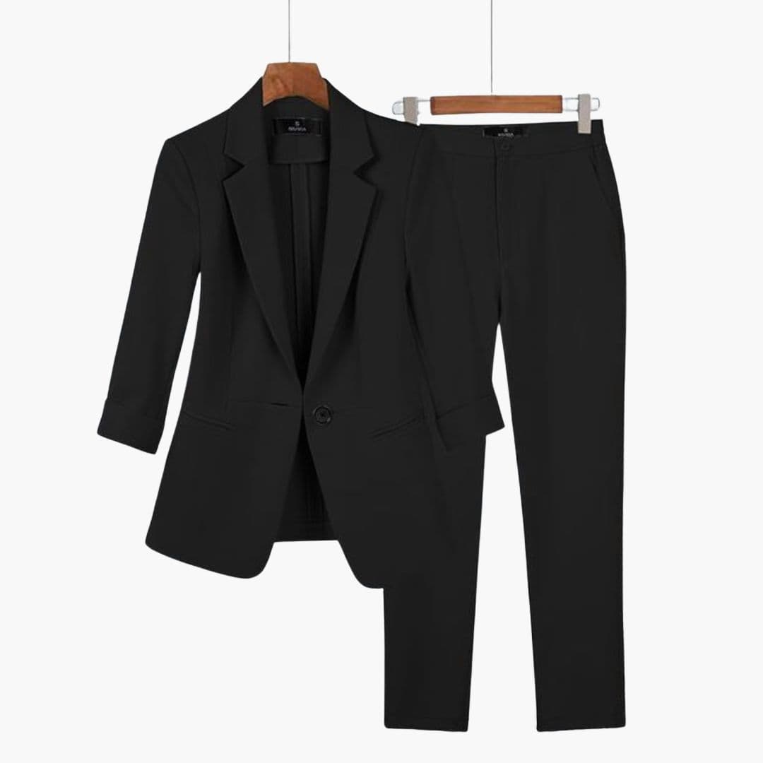 Women's tailored office suit set fitted jacket pants notch collar professional two-piece workwear