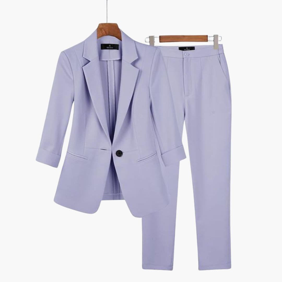 Women's tailored office suit set fitted jacket pants notch collar single-button professional two-piece