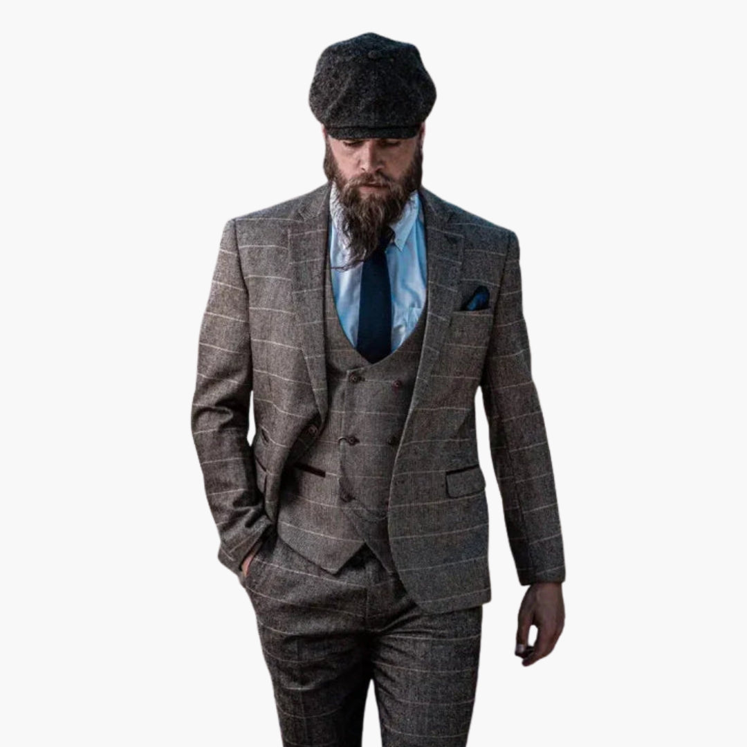 Men's plaid three-piece suit set notched lapel two-button vest professional formal wear