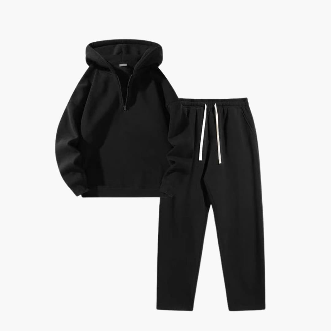 Women's zip-up hoodie tracksuit set with drawstring pants in matching colorway for gym-to-street style
