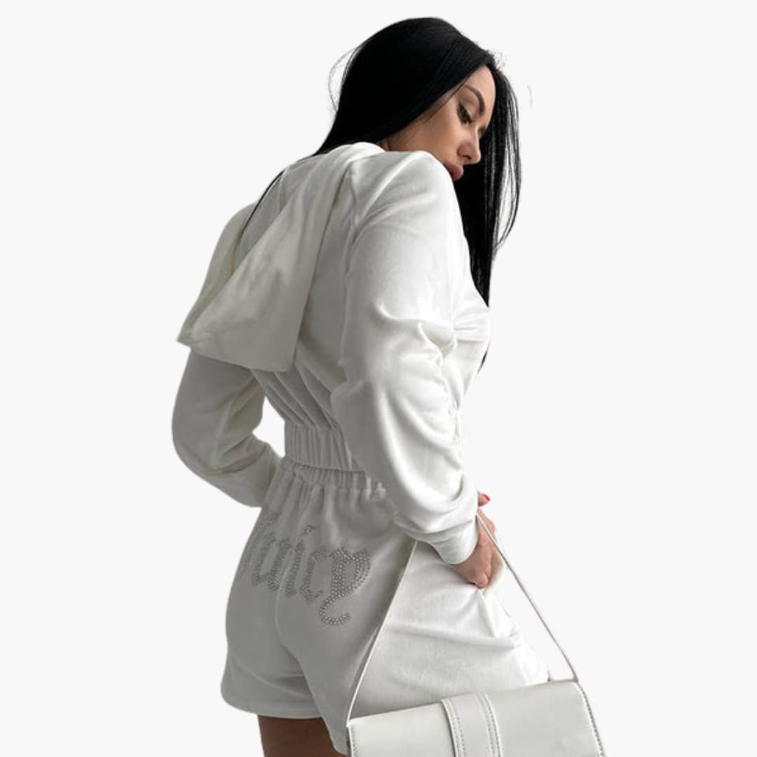 Women's two-piece sports set zip-up high-neck top matching pants elastic waistband athletic slim fit