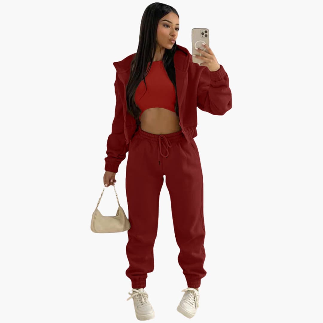 Women's athletic set high-waist drawstring pants long sleeve top active wear sport outfit