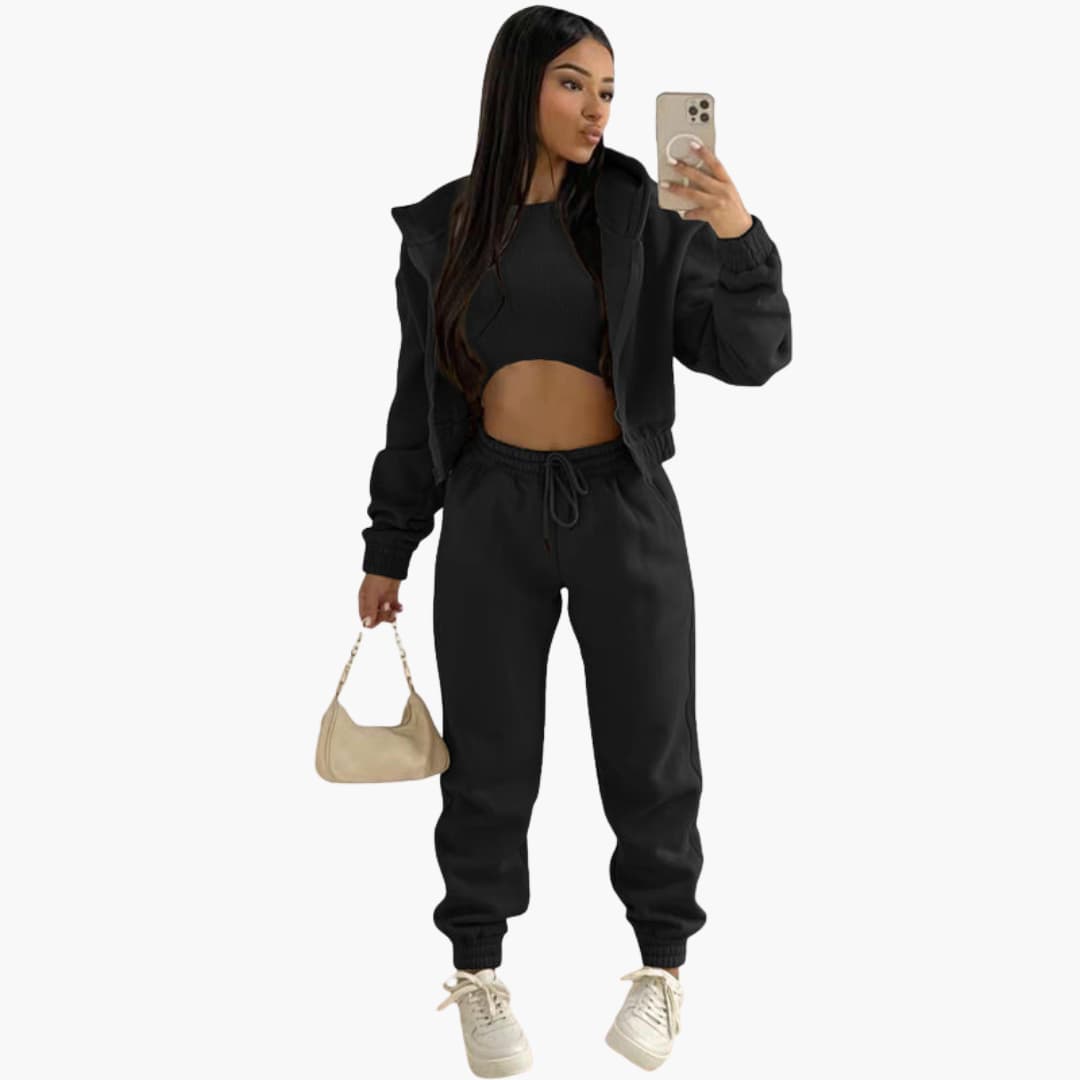 Women's athletic set high waist drawstring pants long sleeve top activewear casual sport outfit