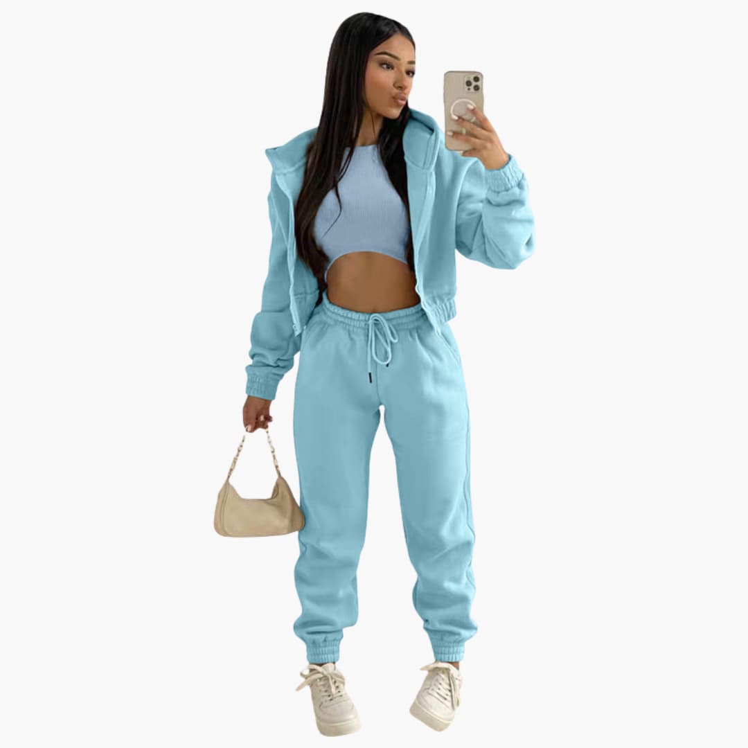 Women's athletic set high-waist drawstring pants long sleeve top activewear sport outfit