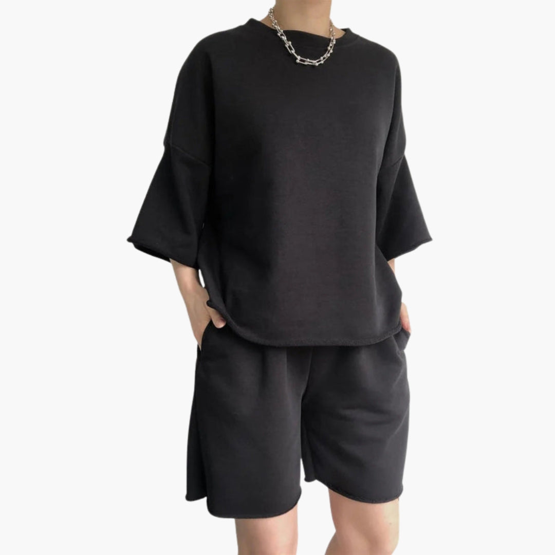 Women's crop top & drawstring shorts sport set elastic waist two-piece activewear relaxed fit