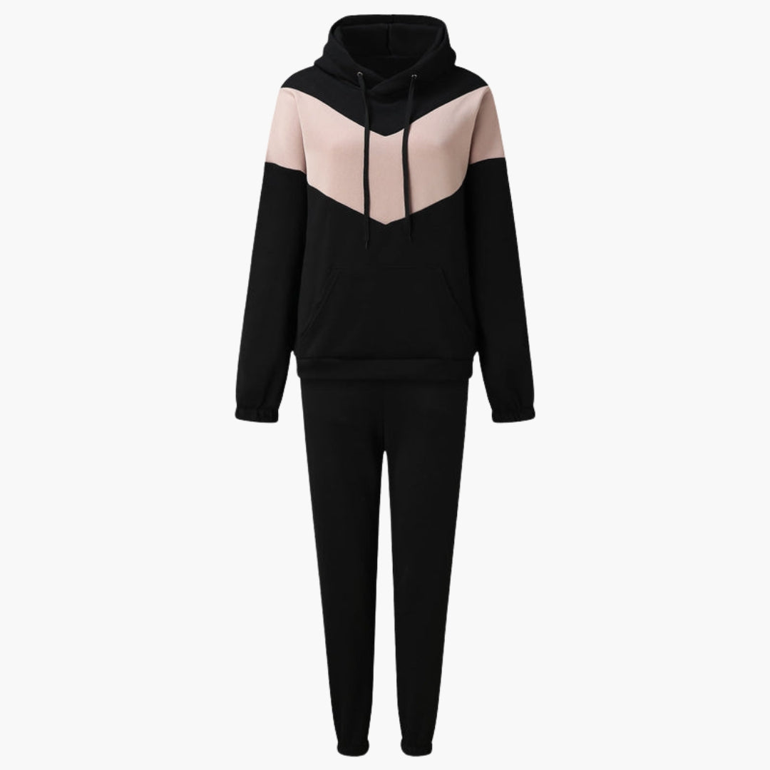 Women's hooded tracksuit set with kangaroo pocket, casual matching sweatpants, relaxed fit