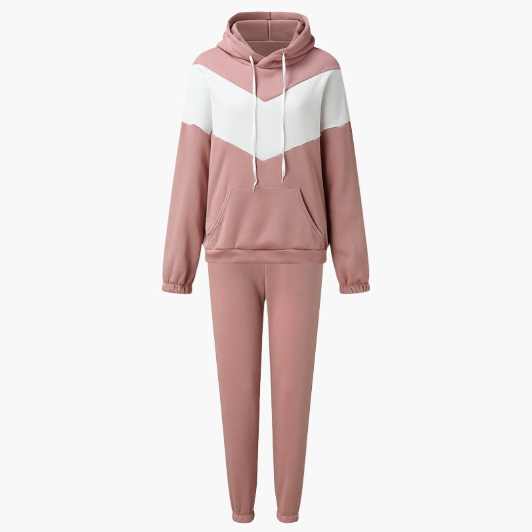 Women's hooded tracksuit set with kangaroo pocket, casual matching sweatpants, relaxed everyday fit