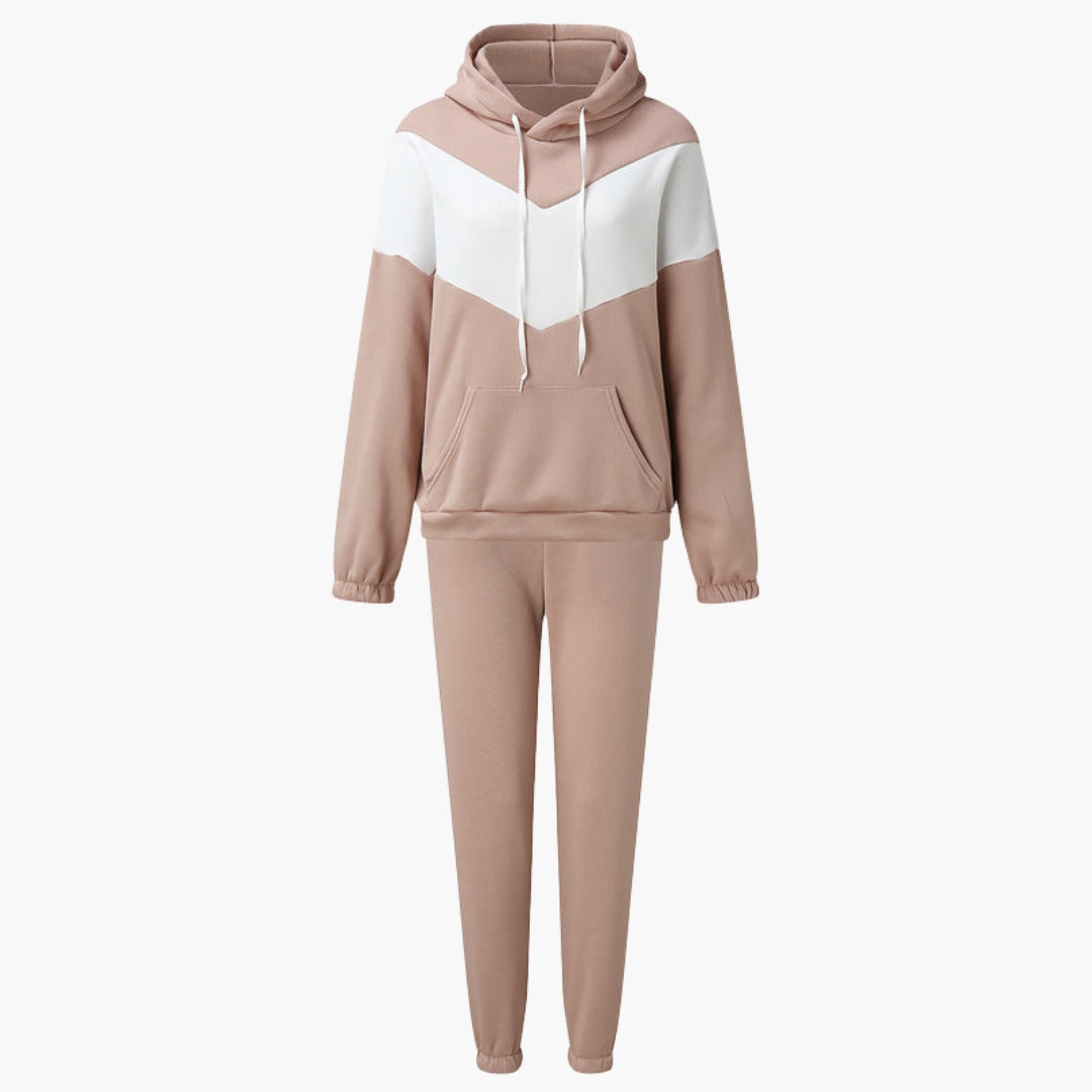 Women's hooded tracksuit set with kangaroo pocket, casual matching sweatpants, relaxed everyday fit