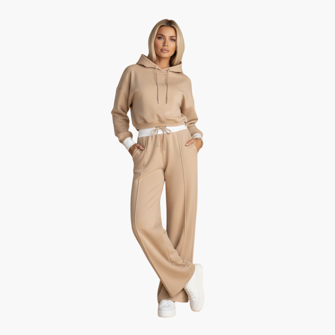 Women's two-piece tracksuit set cropped drawstring hoodie wide-leg pants athleisure casual comfort