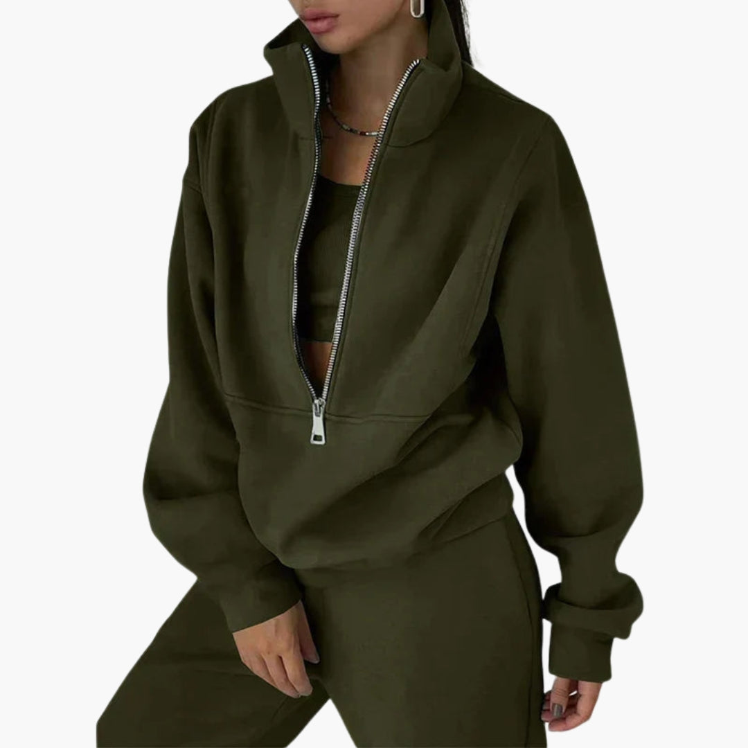 Women's two-piece tracksuit set half-zip cropped sweatshirt high waist joggers athletic casual fit