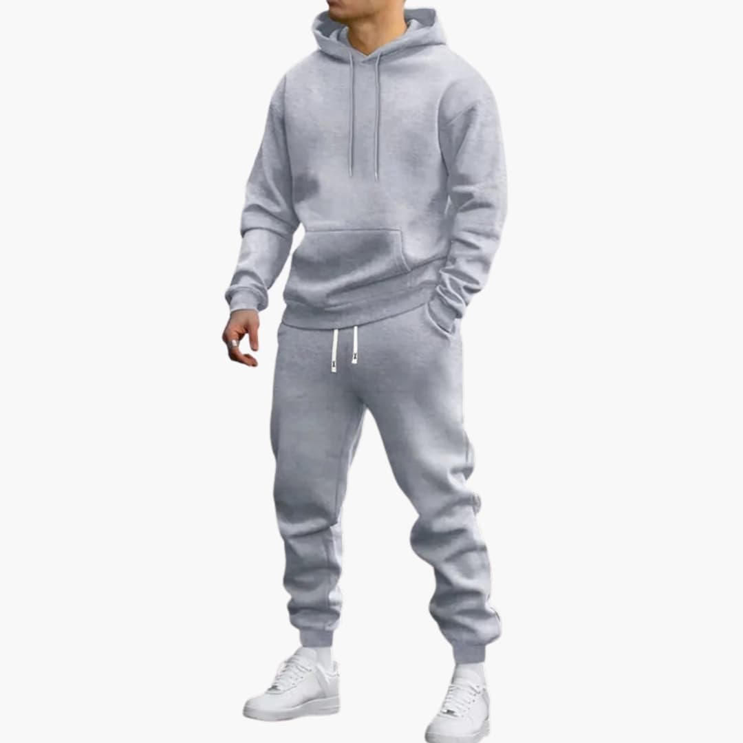 Men's two-piece tracksuit pullover hoodie tapered joggers elastic waistband athletic casual set