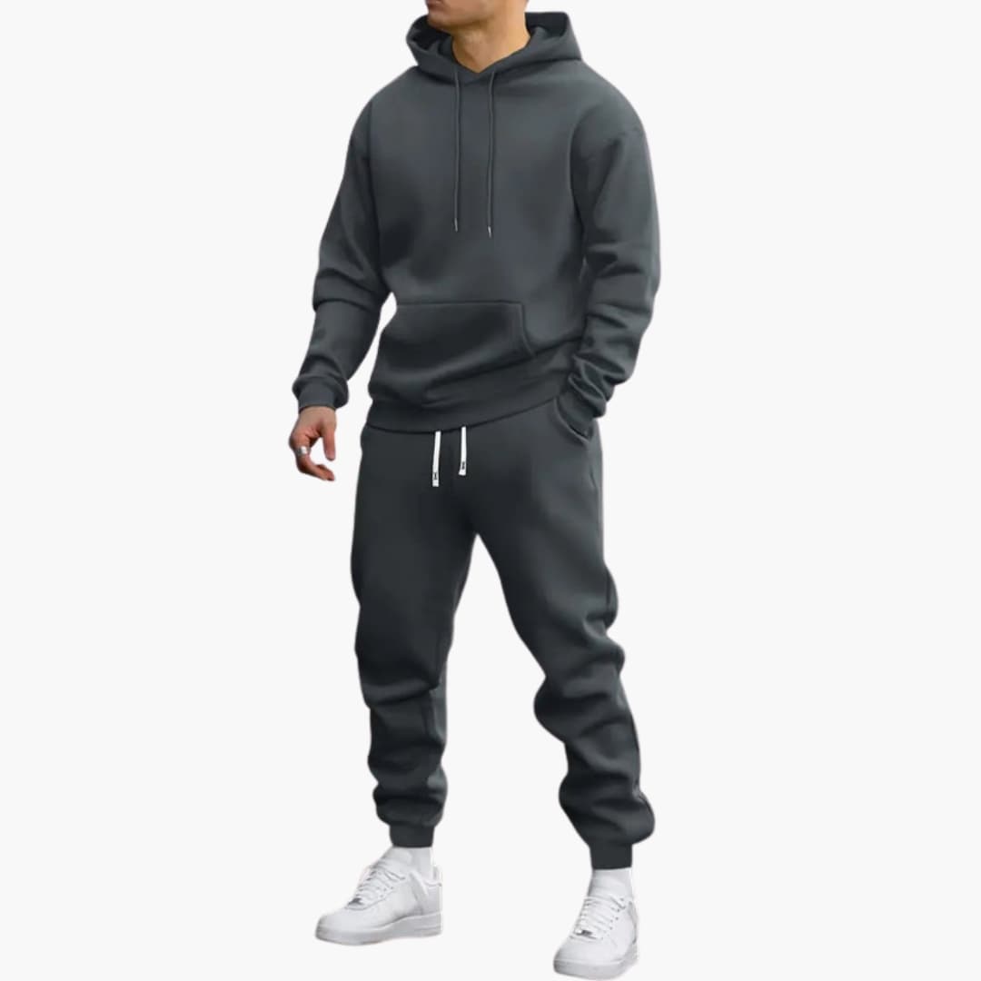 Men's two-piece tracksuit set pullover hoodie tapered joggers elastic waistband athletic casual fit