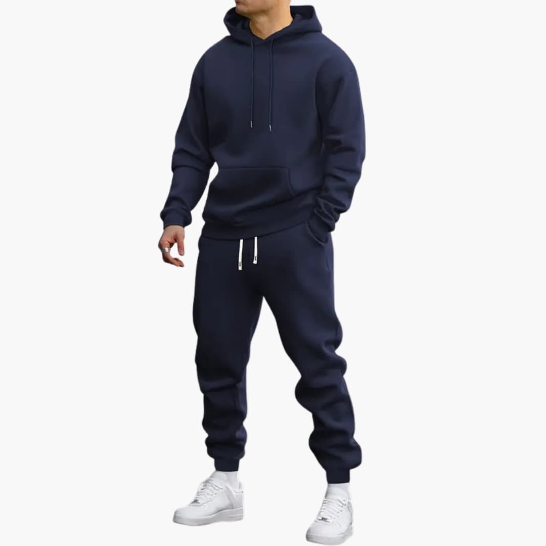 Men's gray two-piece tracksuit set pullover hoodie tapered joggers elastic waistband athletic fit