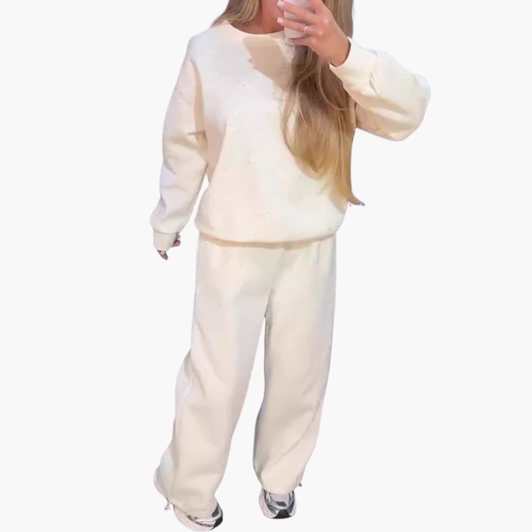 Women's glitter two-piece set round neckline top elastic waist pants chic coordinated outfit