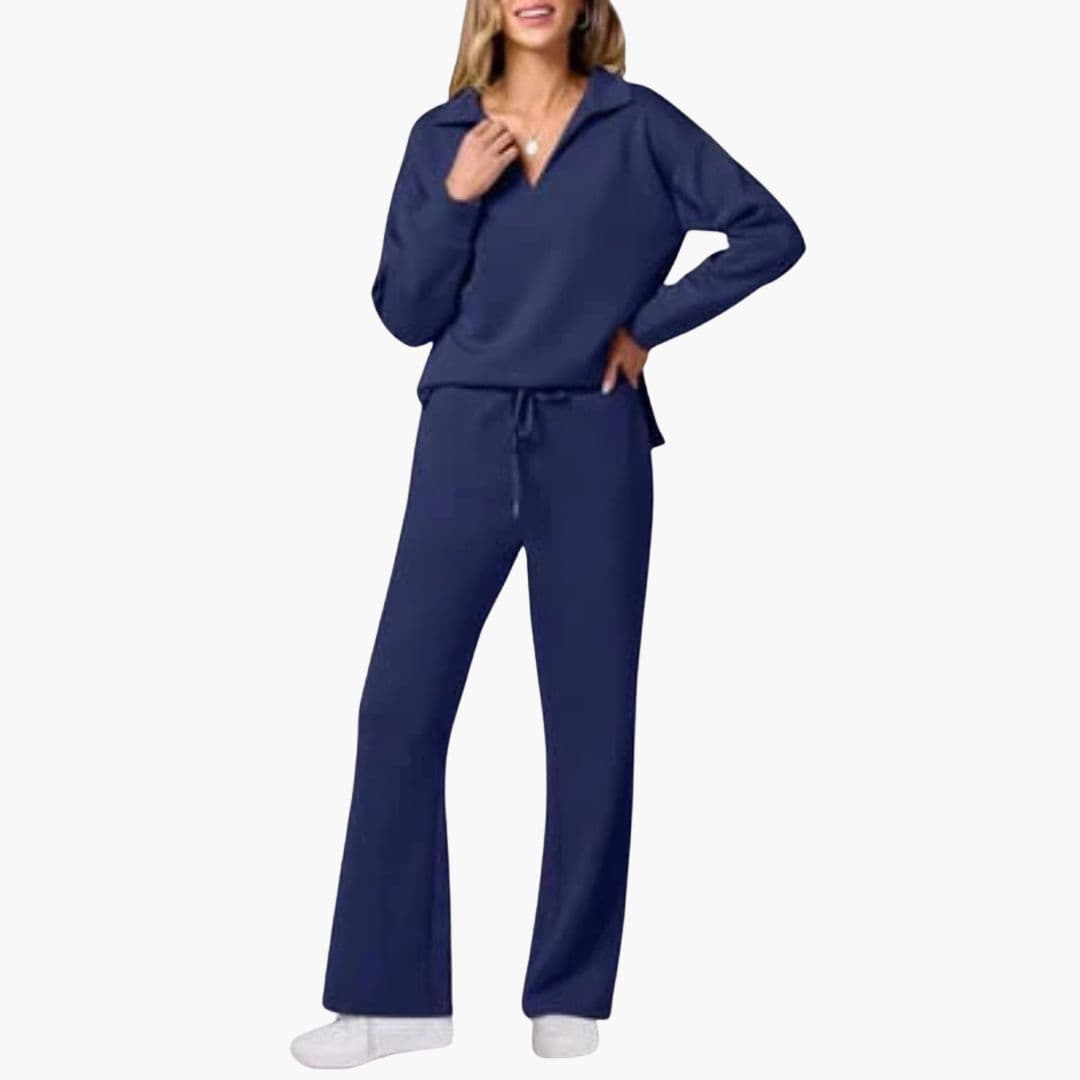 Women's two-piece set V-neck top loose drawstring pants casual workwear comfort loungewear