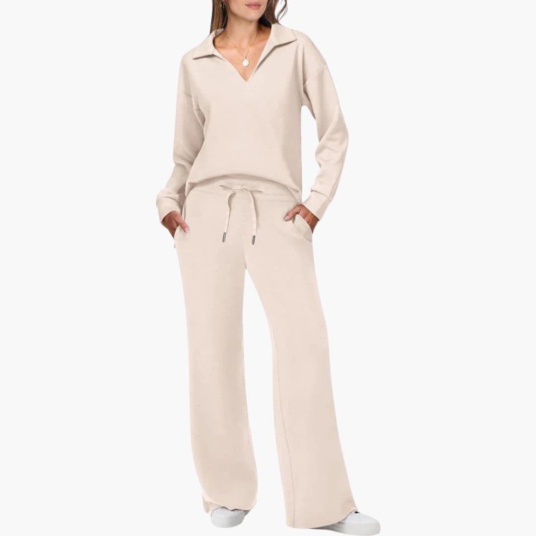 Women's two-piece set V-neck top loose drawstring pants casual work loungewear versatile comfort fit
